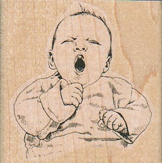 Yawning/Crying Baby 2 1/4 x 2 1/4'' Rubber Stamp, Baby Stamp