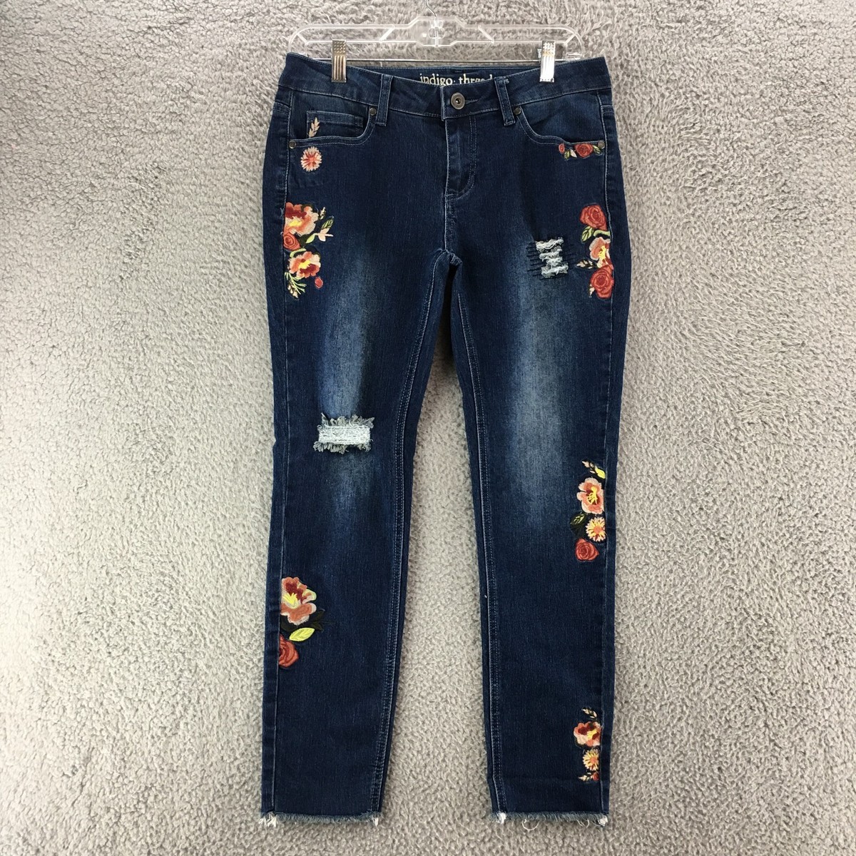 Jeans Pant Embroidery Flower Design For Girls Photo Indigo Thread