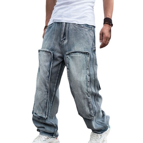 Men Baggy Jeans Hip Hop Denim Pants Retro Loose Straight Trouser Oversize Casual - Picture 4 of 11