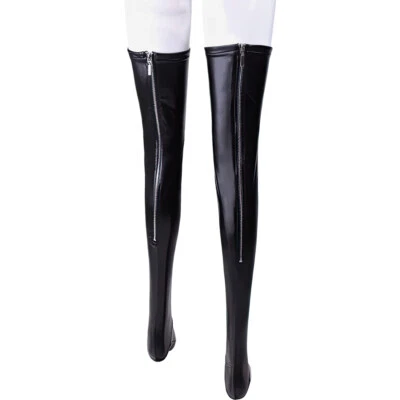 MARKENLOS Blickdichte dicke Erotikstrümpfe mit Wet Skin Effekt mit Reißverschluss Größe L