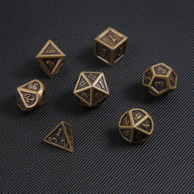 DnD dice RPG Würfel Metall 7-teilig bronzefarben D&D DSA metal W4 - W20 D4 - D20