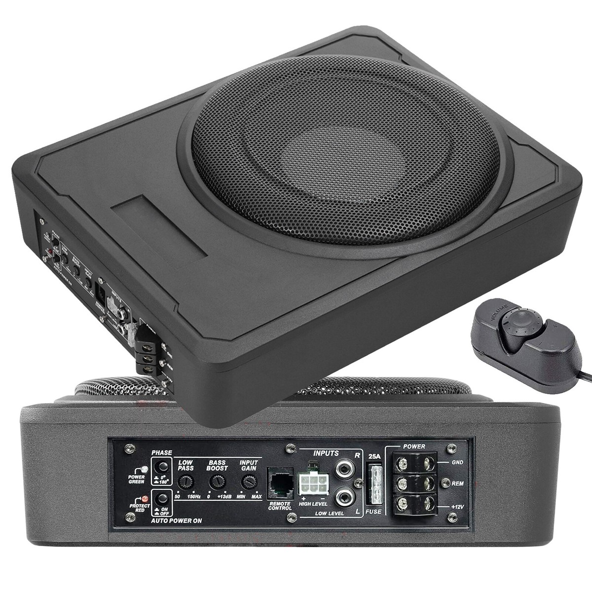 10''600W Under-Seat Car Subwoofer Powered Bass Amplifier Slim