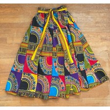 Vintage Cotton Maxi Skirt Size S/M/L 27-31" Waist 1990s Mixed Print Wide Cut