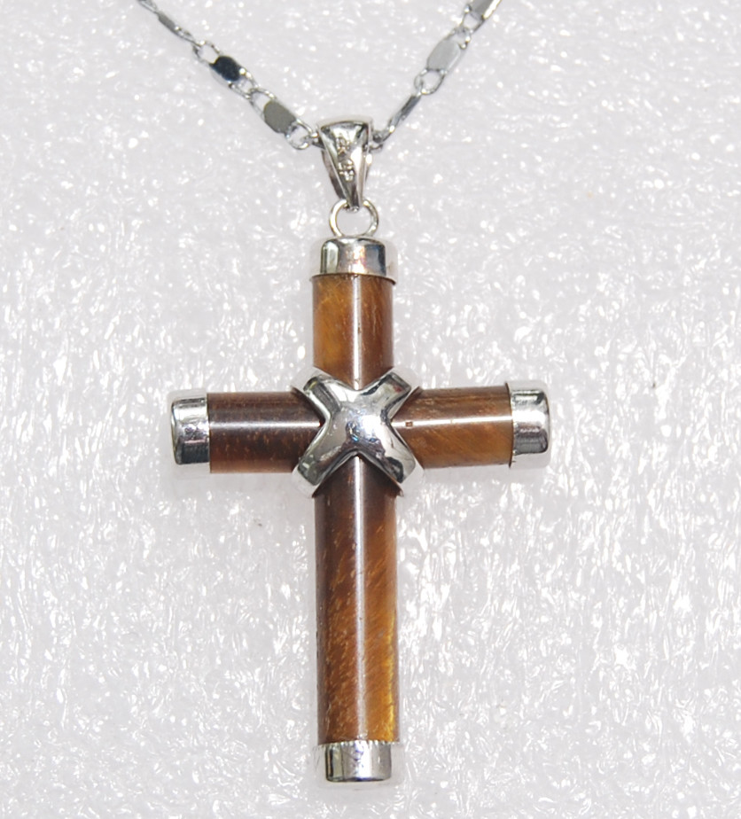 Tiger's Eye/Tiger eye Cross pendant necklace 18''AAA Crystal Healing