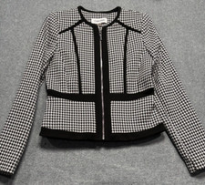 Calvin Klein Womens Blazer Jacket Womens 2 Pet Black/White Houndstooth Normcore