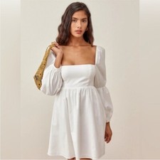 Reformation white Michaela babydoll mini dress Size 4