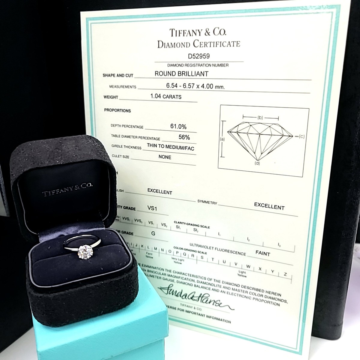 Tiffany & Co. 1.04 Carat Round Brilliant G VS1 Diamond Platinum 