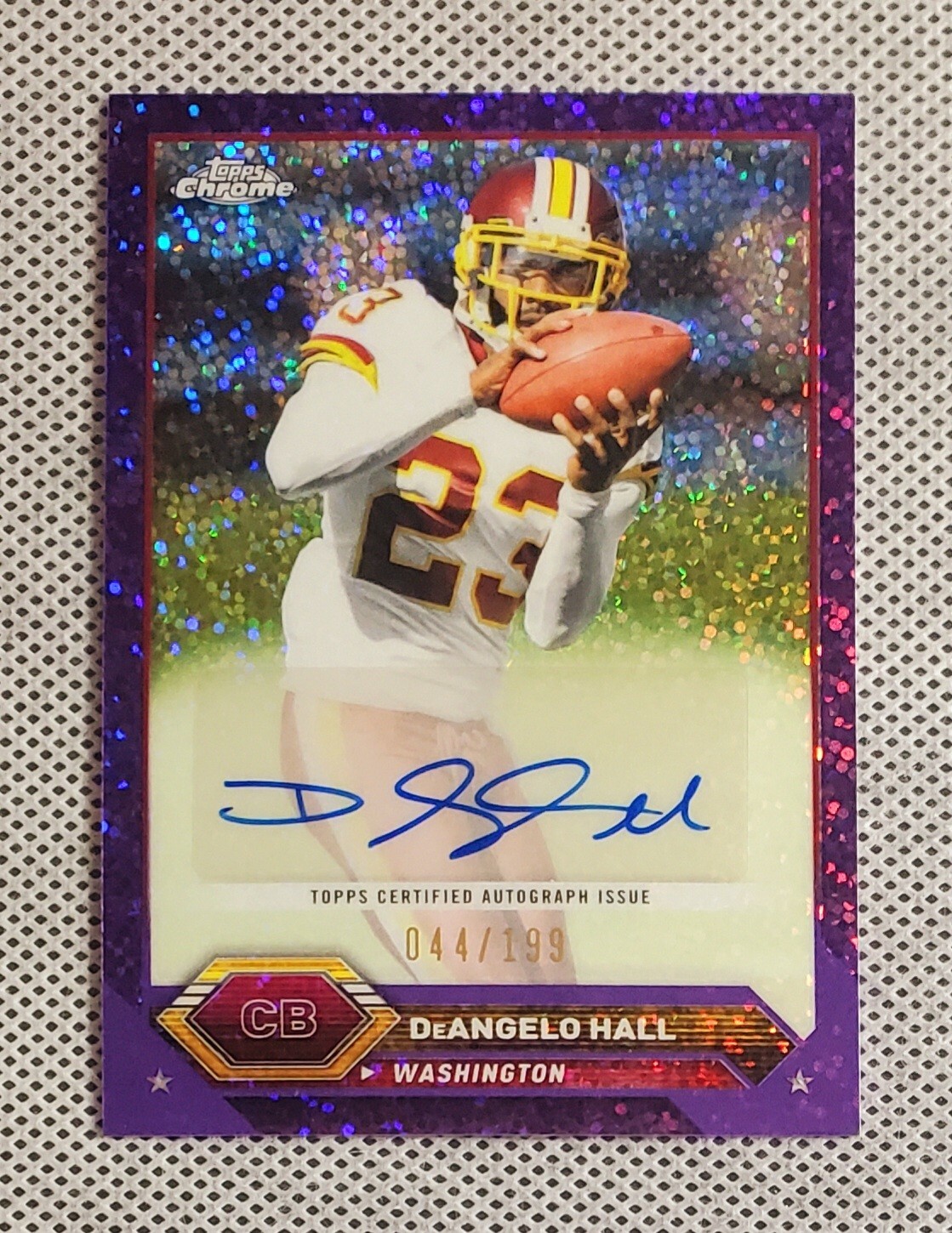44/199 DeAngelo Hall 2023 Topps Composite Chrome Purple Speckle Variation Auto