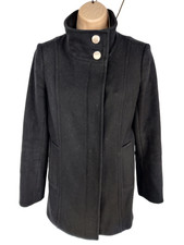 Womens Mk Michel Klein Size Uk10 Black Wool Military Coat Jacket Winter Overcoat
