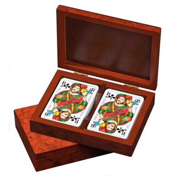 Coffret 2 jeux de cartes bois marqueté pour animer vos soirées de bridge entre amis