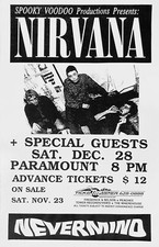 Nirvana ~ Paramount Theater ~ Seattle 1991 ~ 11"x 17" Concert / Venue Poster