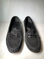 Salvatore Ferragamo Womens Gancini Bit Black Suede Loafers 8