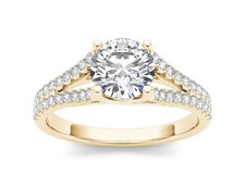14k Yellow Gold 2CT Center Lab Grown Diamond Double Row Pave Engagement Ring