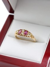 Antique 18ct Yellow Gold Ruby & Diamond Victorian Ladies Ring Size P 1/2