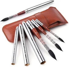 Squirrel Hair Travel Watercolor Brushes, Fuumuui 3pcs Natural Soft Silver 