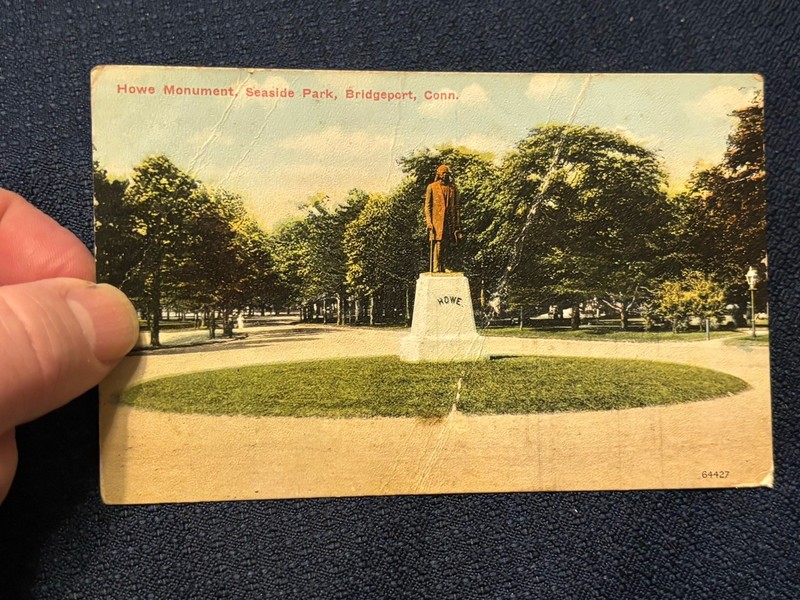 1912 Bridgeport CT Vintage Postcard Howe Monument Seaside Park