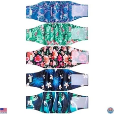Wegreeco Reusable Male Dog Diapers - Washable Belly Bands, 5-Pack, Hawaiian