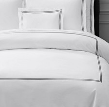 Restoration Hardware Italian White Hotel Satin Stitch Duvet Cover Queen Graphite
