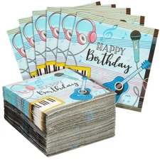 100 Pack Music Notes Party Napkins for Music Themed Party Decorations, 5x5 in