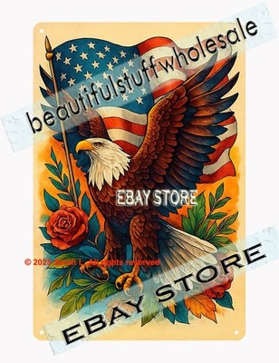 American Eagle Flag Tin Sign Patriotic Wall Decor