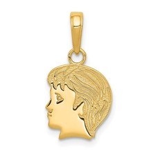 14k Yellow Gold Flat Profile Boy Head Pendant, 11mm 7/16 inch