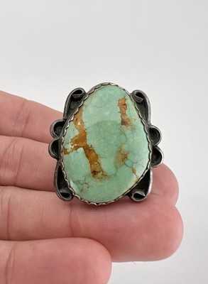 HUGE Vintage Navajo Sterling Silver High Grade Royston Turquoise Oval Ring