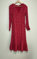 Old Navy Women 's Red Floral Long Sleeve V Neck Dress Size Medium