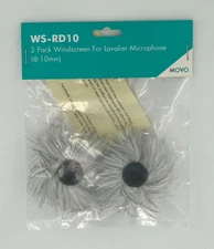 Movo WS-RD10 Furry Windscreen Fitted for 10m Lavalier Microphones (2 Pack)