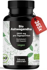 Bio Ashwagandha Kapseln - 365 Stück - 2600mg Tagesdosis - Vegan
