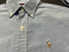 Ralph Lauren Oxford Shirt Youth 16 Blue Button Down Long Sleeve Flesh Pony