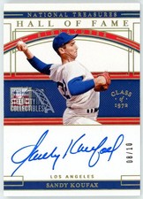 Sandy Koufax 2020 National Treasures Hall of Fame Autograph Card #HFS-SK 8/10
