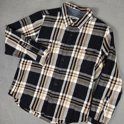 Outerknown Blanket Shirt Mens Large Black Plaid Flannel Button Up Heavyweight
