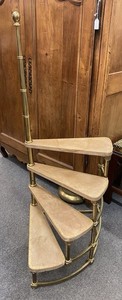 Vintage Library Steps MCM Faux Bamboo Brass & Embossed Leather Display Stand