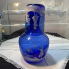Mary Gregory Cobalt Bedside Tumble Up Carafe and Tumbler Fenton Girl And Bird