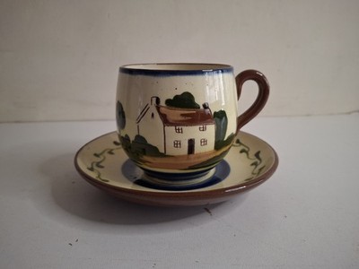 Torquay Keramik Mottoware Tasse & Untertasse Vintage ''Have Another Cup Full'' handgefertigt