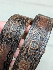 vintage TOOLED buckle belt WESTERN handcrafted 36 cowhide leather GEOMETRIC