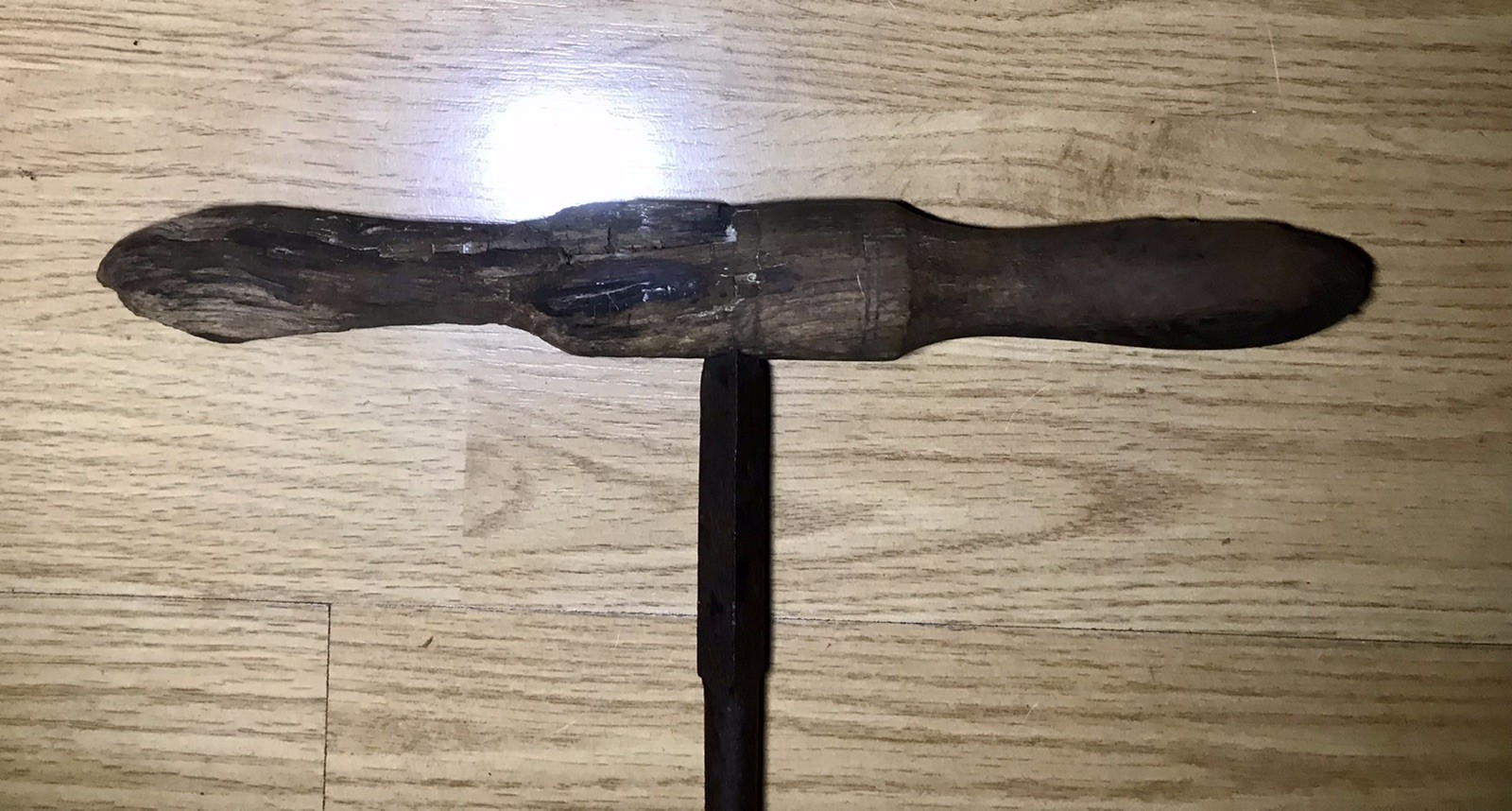 2 Antique Wood T Handle Auger Drill Vintage Farmhouse Barn Tool Cabin Decor Art