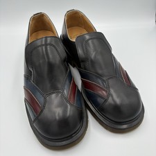 Dr Martens M7 W8 VTG Leather Chunky Loafer Black W/ Red And Blue Stripes