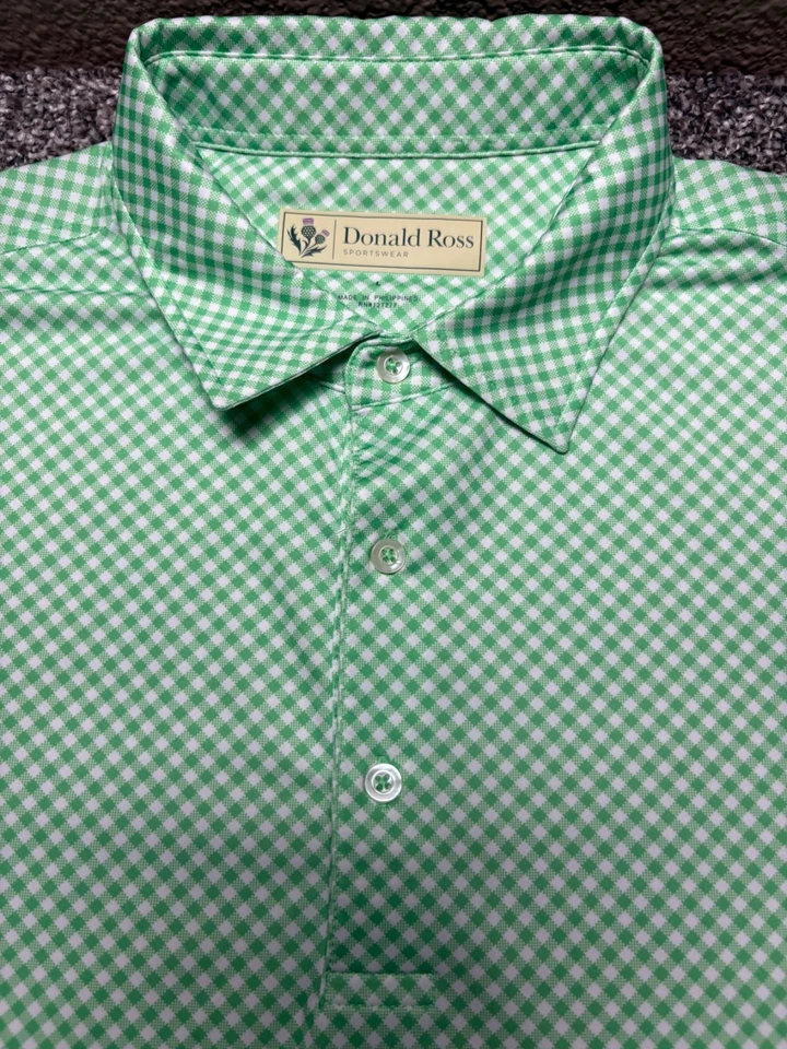 Camisa polo de guinga Donald Ross para hombre grande a cuadros verdes golf Houston Oaks Foto 3 de 4