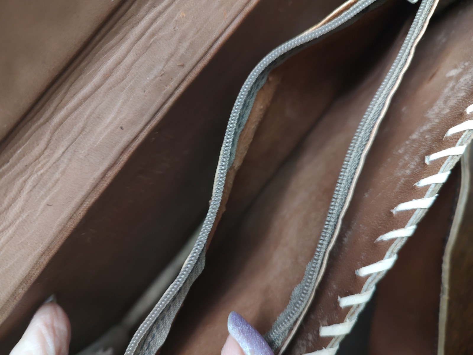 70's Handmade Leather Patchwork Clutch  African M… - image 8