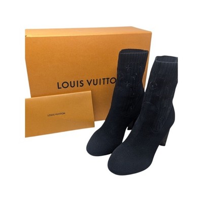 Louis Vuitton Silhouette Black Brown Monogram Ankle Sock Boot Size EU 38.5