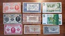 Netherlands - Set of 9 banknotes 50c, 1, 2 1/2, 5 Gulden 1938-73 circulated #381