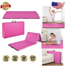 4-Panel Exercise Mat 10ft - 2" Thick, Pink, Durable Faux Leather