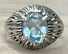 Vintage Sterling Silver 925 Sky Blue Topaz Textured Halo Domed Ring Signed M