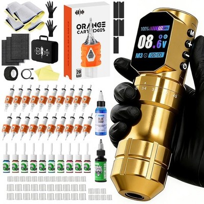 Komplettes Tattoo Maschine Set für Anfänger & Profis Waffen Nadeln Tinten Set