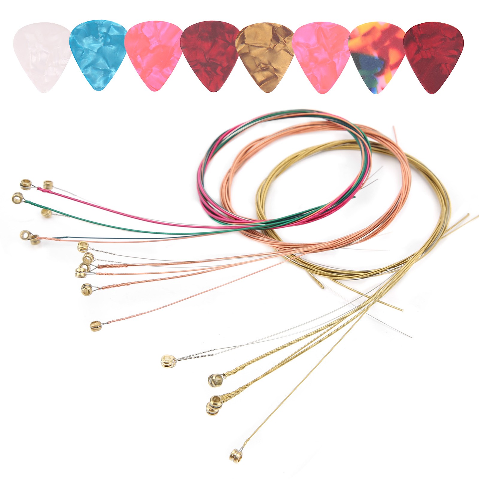 3Pcs Guitar String 8Pcs Celluloid Picks Colorful Stringed Instrument Playing Acc