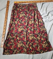 Vtg Pendleton Skirt Womens Sz 18 Red Floral Button Zip USA Made A-Line Academia