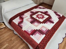 Hand-Quilted Amish Quilt Log Cabin Star Design, 65"x46" 165 x 117 cm