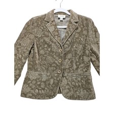 Vintage Talbots Velveteen Blazer Brown Floral Embossed 3 Button Classic Office 4
