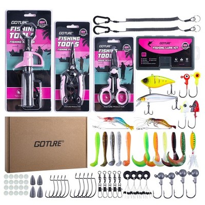 Red Pink Fishing Tool Kit Pliers Fillet Knife Gripper Hook Remover Scissors
